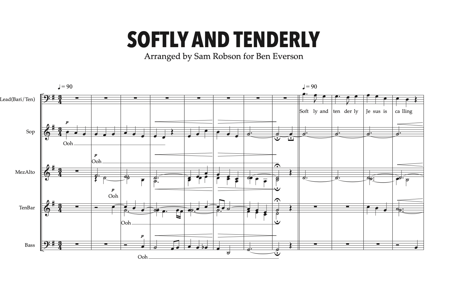 Softly and Tenderly | A Cappella Studio Chart